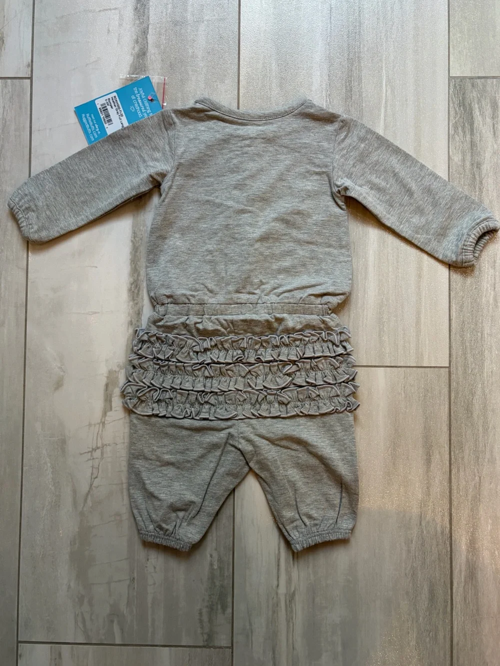 NWT RuffleButts Heather Gray Full Length Elastic Waist Ruffled Romper Girls 0-3M